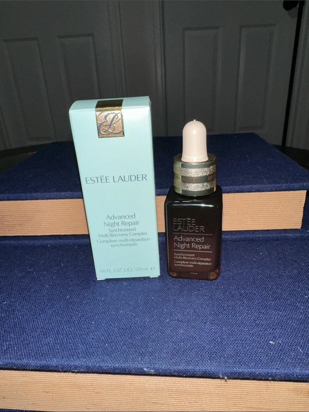 Estée Lauder Advanced Night Repair Serum with Light Blue Box and Brown Bottle